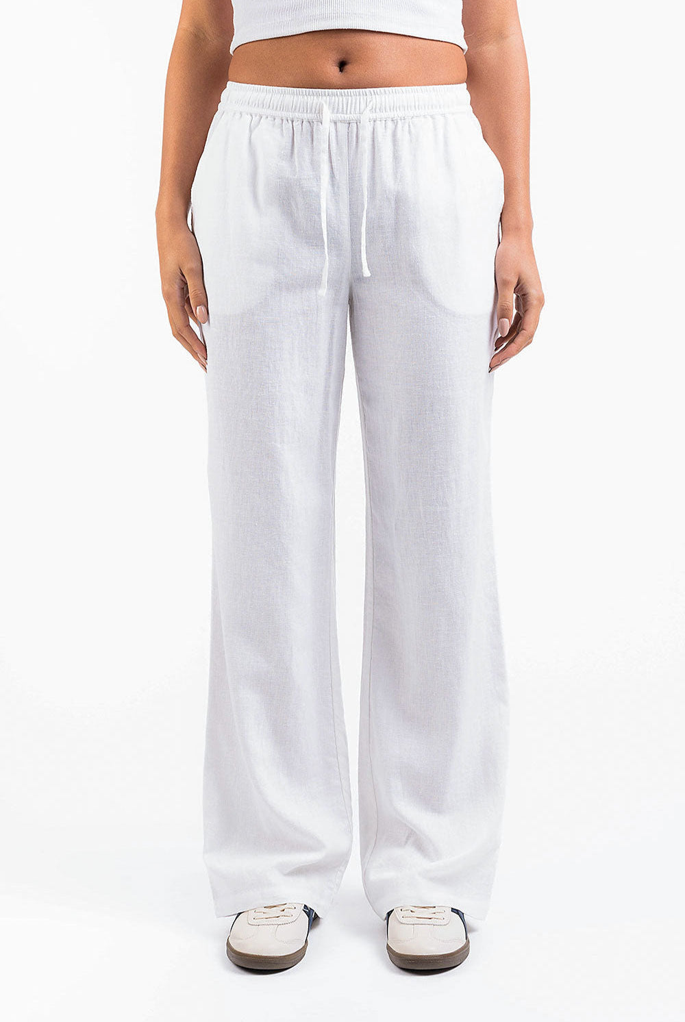 Mila 01Mid Straight Linen Pants - White