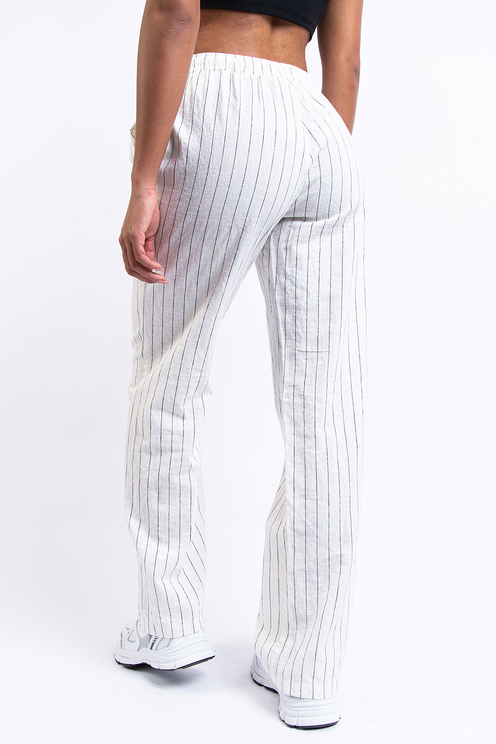 Mila 01Mid Straight Linen Pants - White Striped