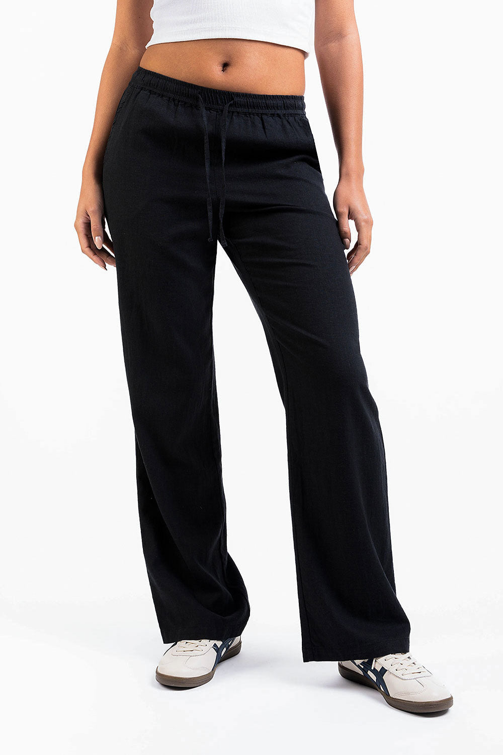 Mila 01Mid Straight Linen Pants - Black