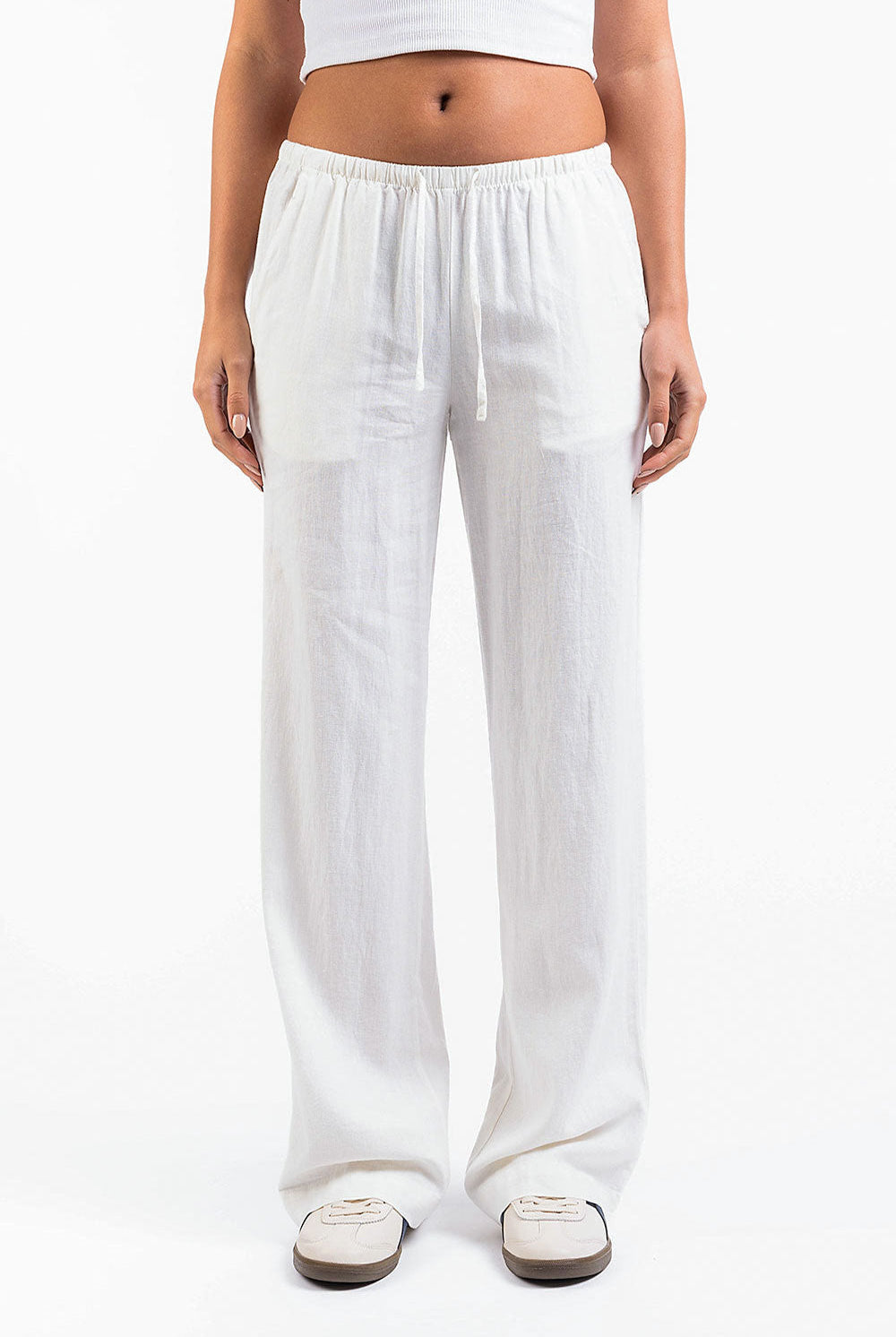 Mel 04Low Straight Linen Pants - White