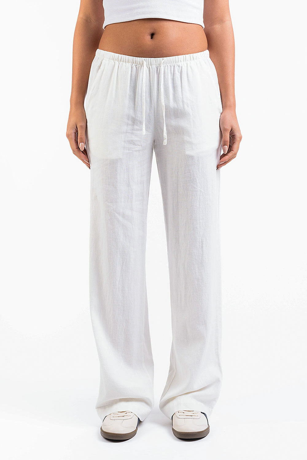 Mel 04Low Straight Linen Pants - White