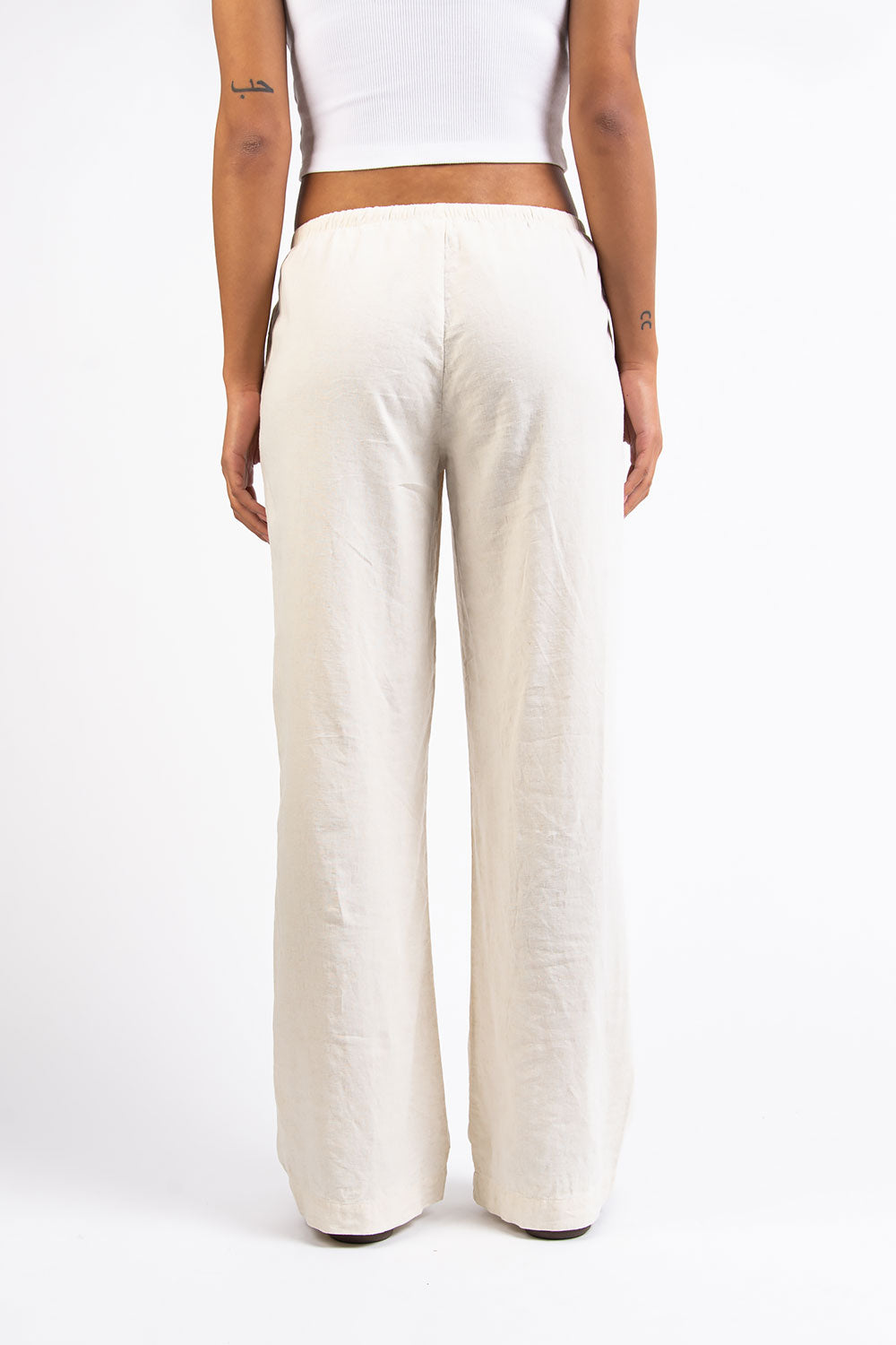 Mel 04Low Straight Linen Pants - Light Beige
