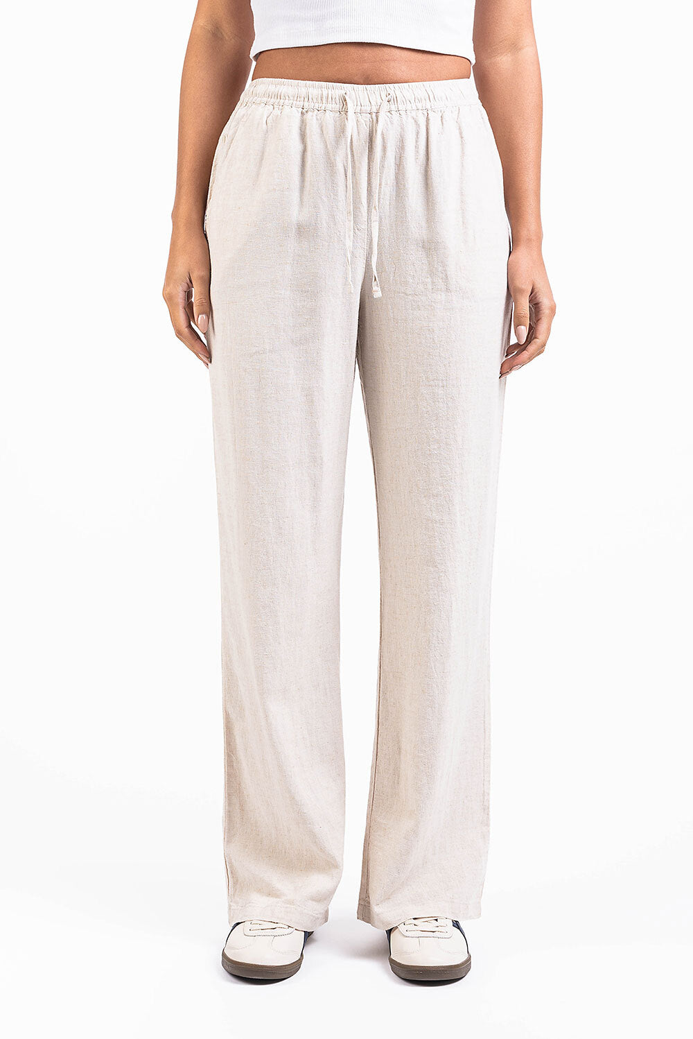 Mila 01High Straight Linen Pants - Beige