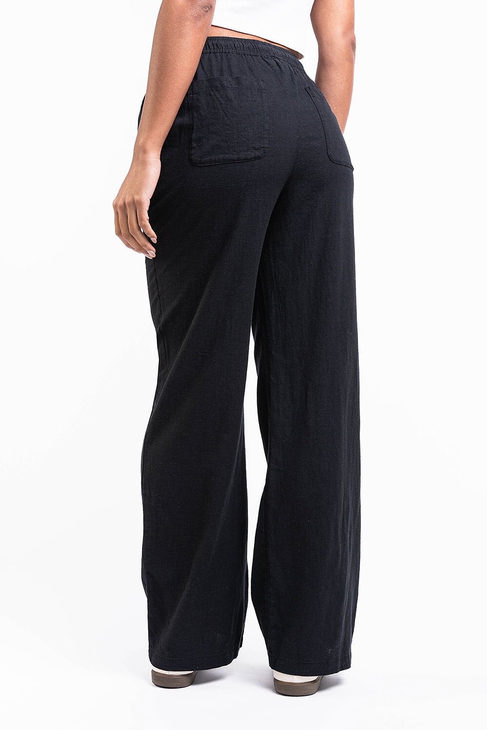 Mila 01High Straight Linen Pants - Black