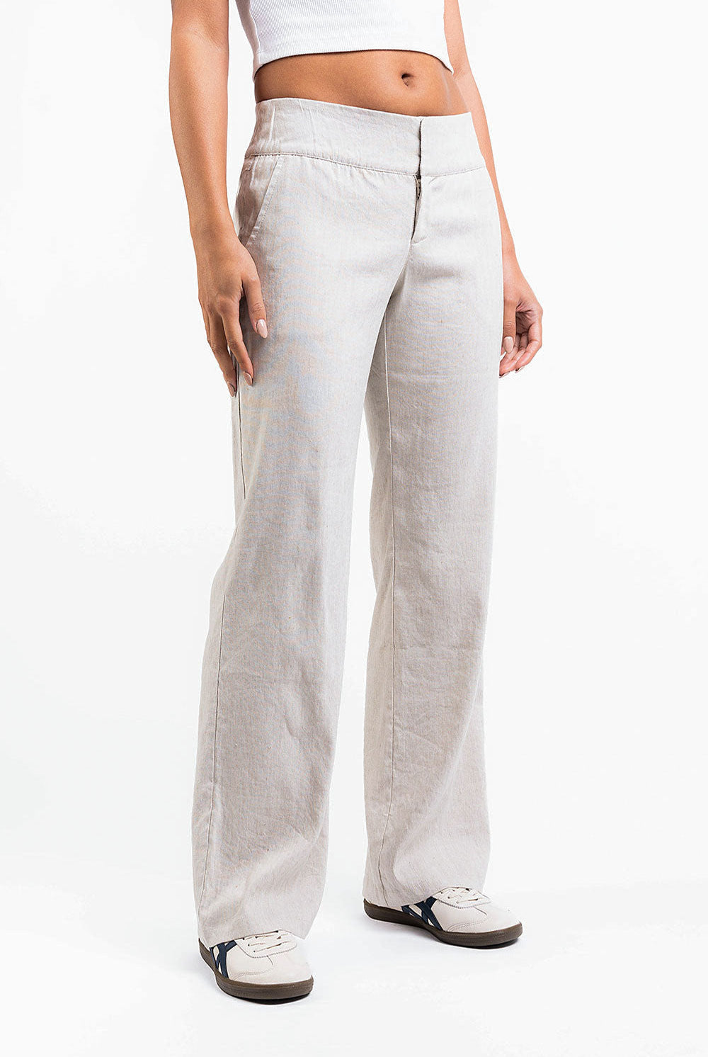 Mabel 02Low Straight Linen Pants - Linen Beige