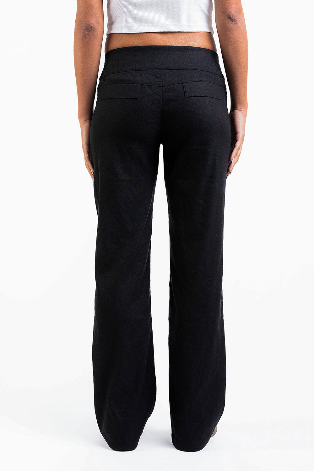 Mabel 02Low Straight Linen Pants - Black
