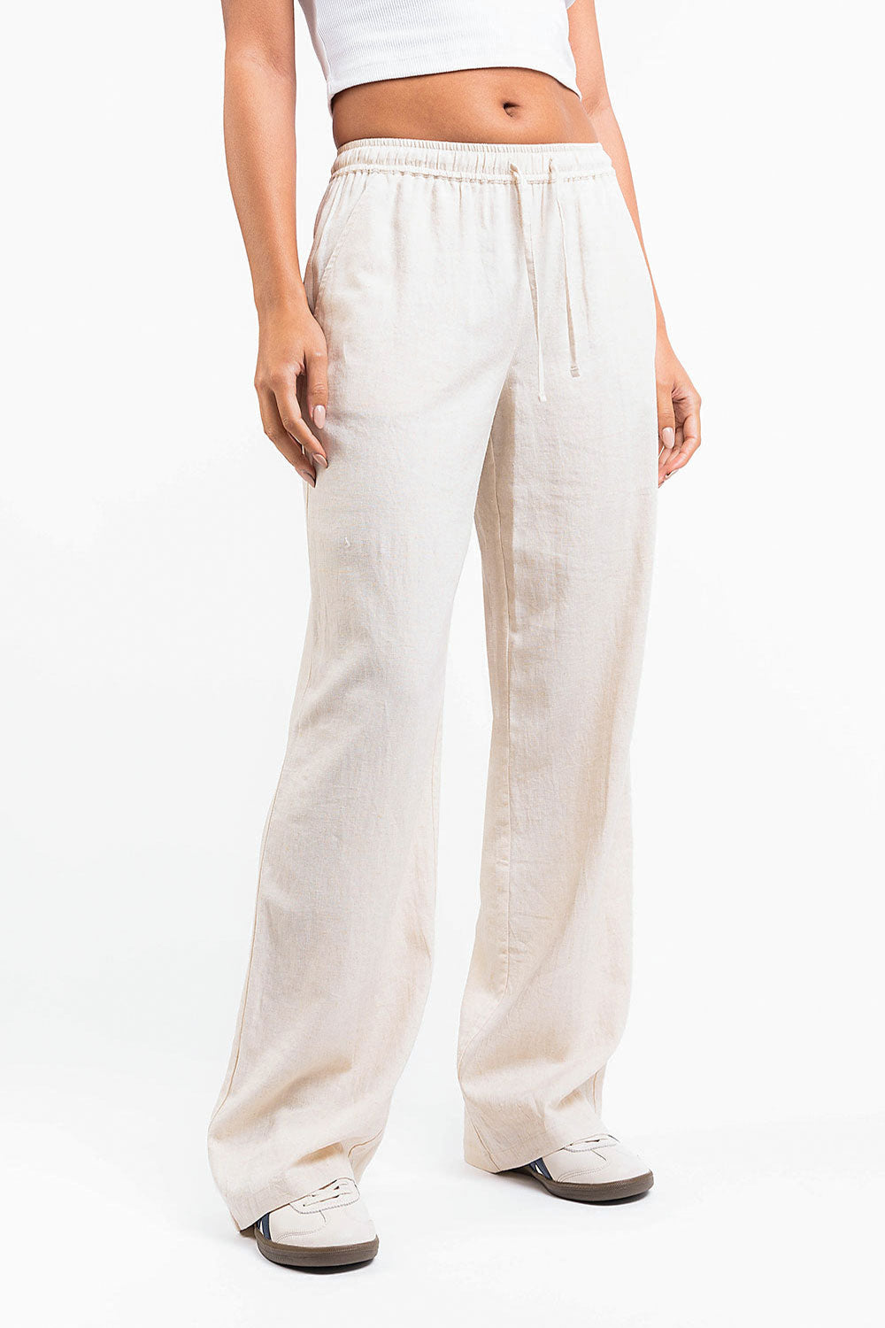 Mila 01Mid Straight Linen Pants - Light Beige
