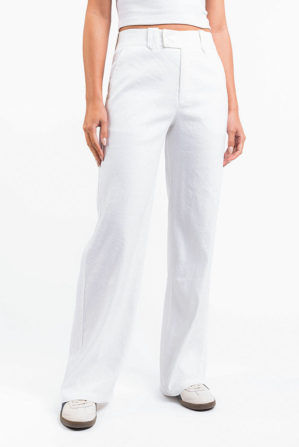 Bonnie 05High Straight Linen Pants - White