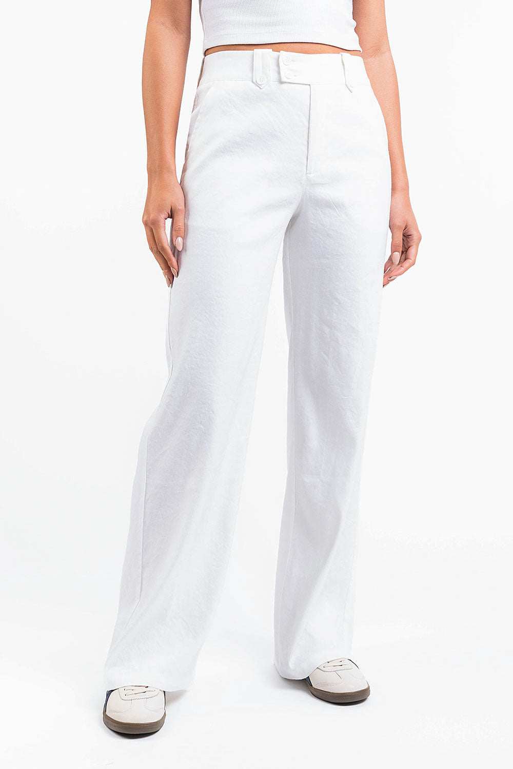 Bonnie 05High Straight Linen Pants - White