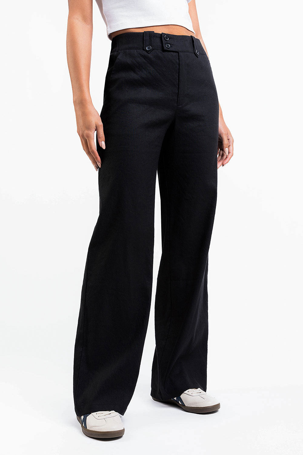 Bonnie 05High Straight Linen Pants - Black