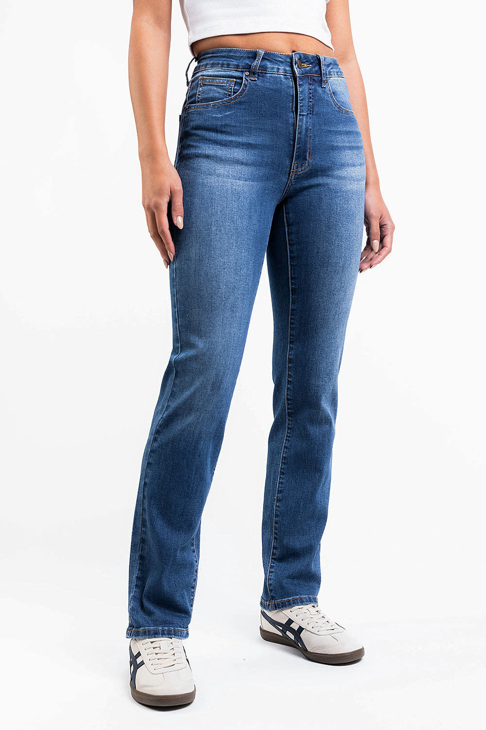 Ingrid 01High Straight Jeans - Mid Blue