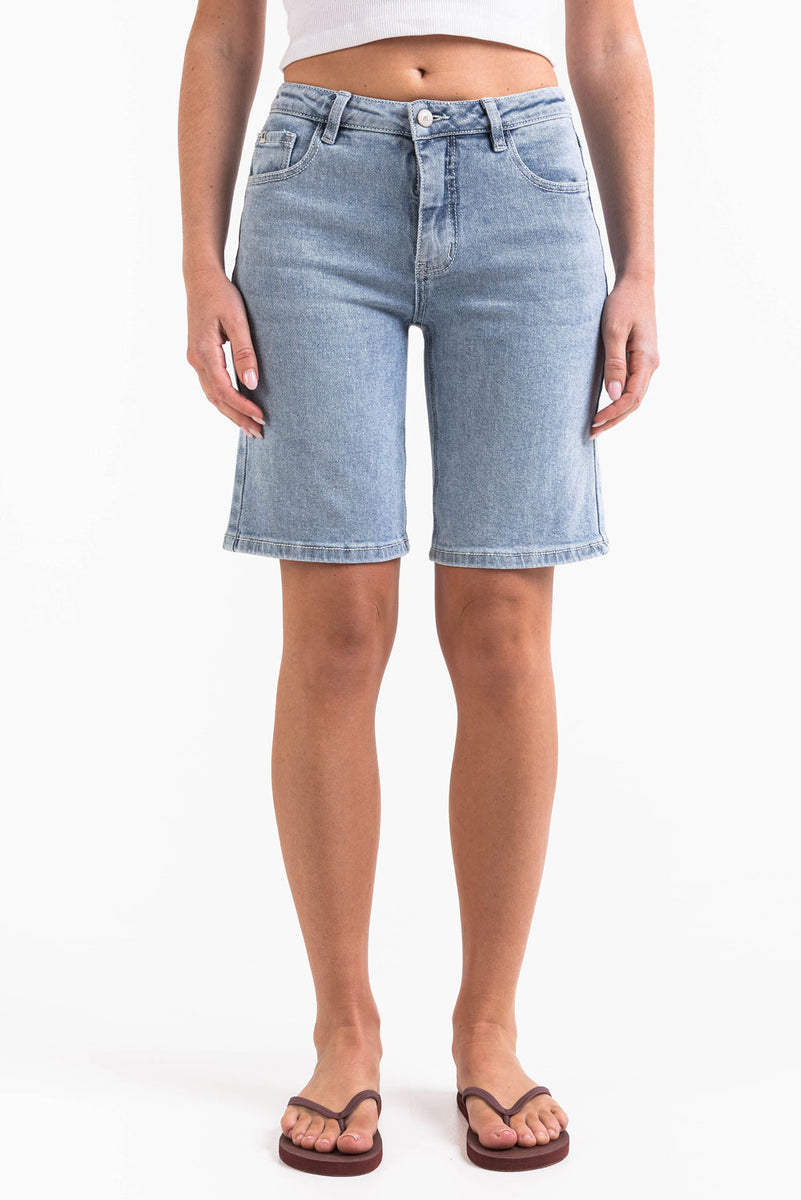 Blue Disa Disa 02Mid 25cm Straight Jeans Shorts - Bleach Blue – MADLADY