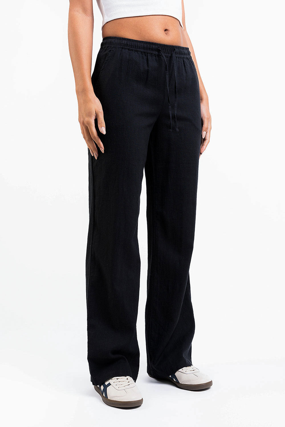 Mila 01Mid Straight Linen Pants - Black