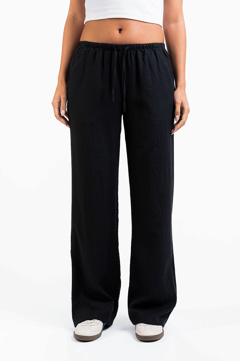 Mel 04Low Straight Linen Pants - Black