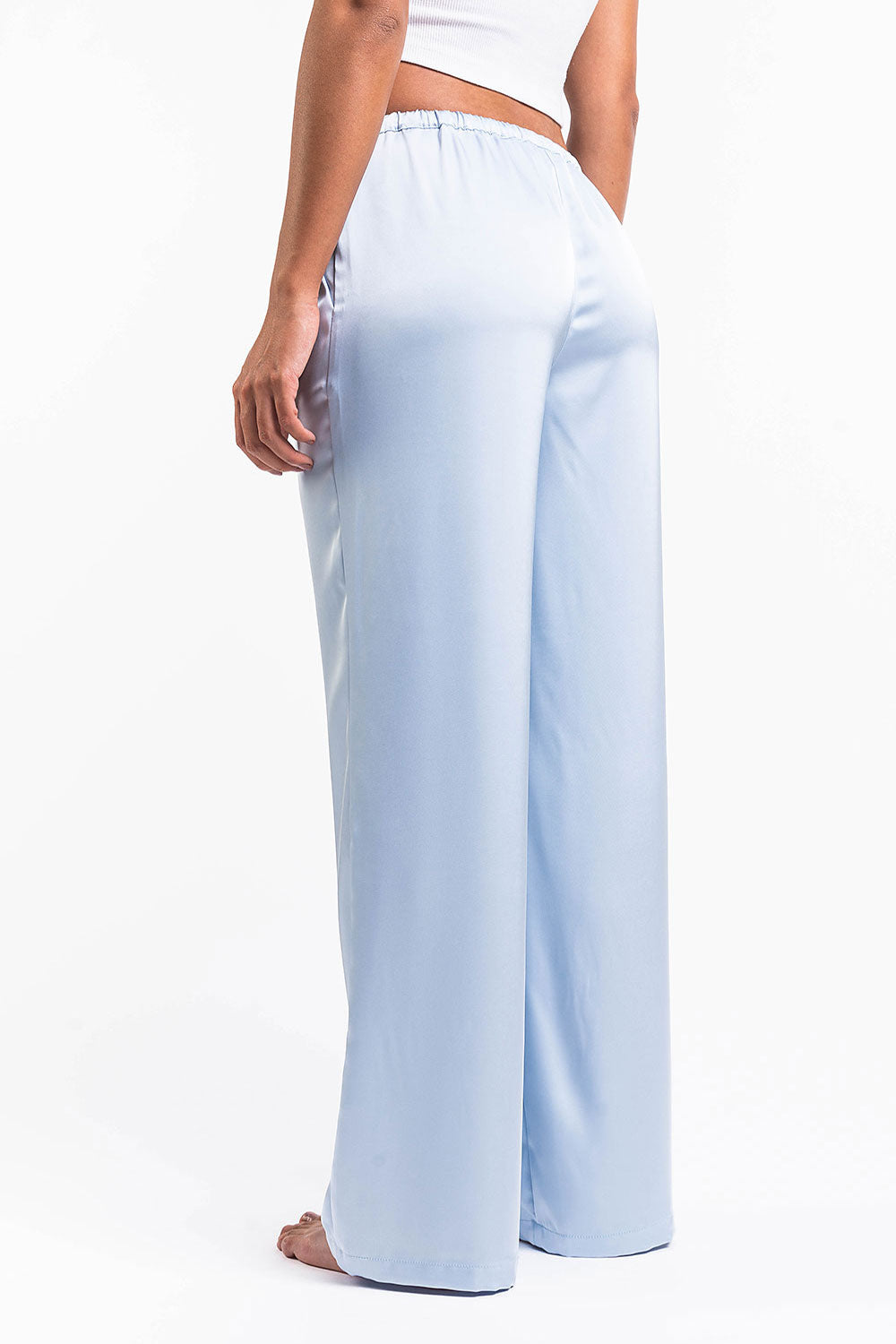 Mel 03Low Straight Satin Pants - Sky Blue